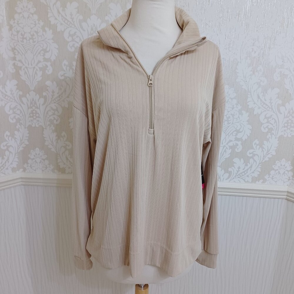 NWT Pro Player Ribbed Half Zip Long Sleeve Top Irish Cream Size Large